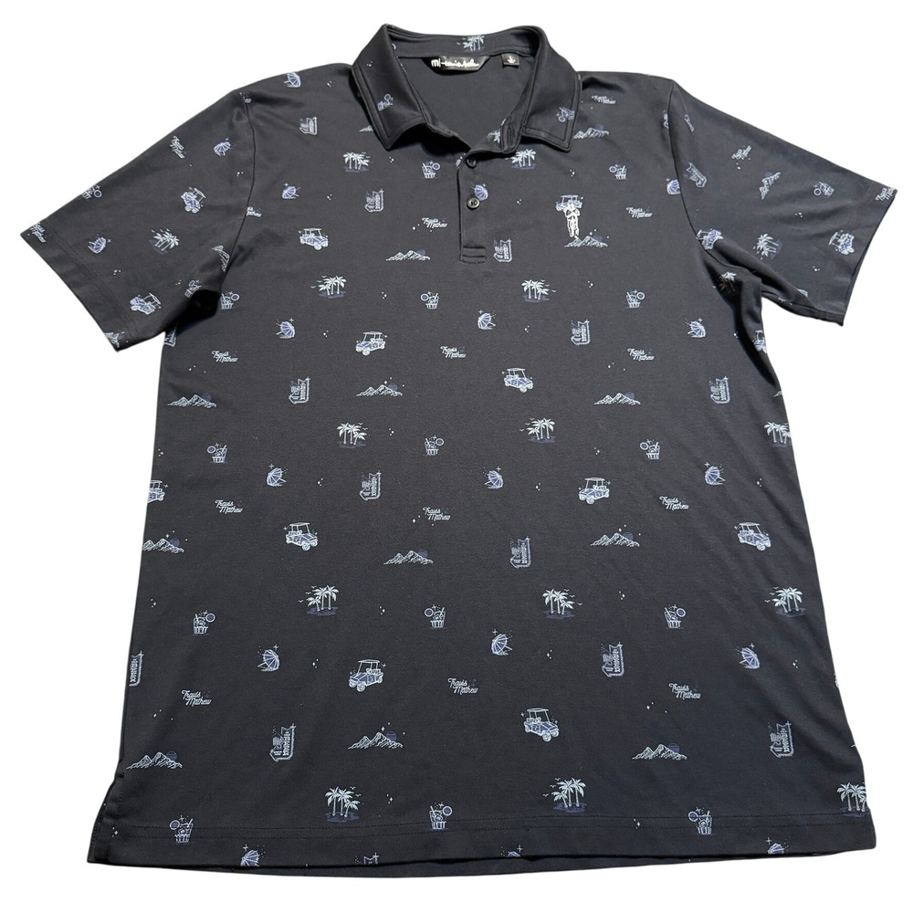 Travis Mathew Polo Men's Large Golf Activewear Black Palm Trees Carts Mountains
